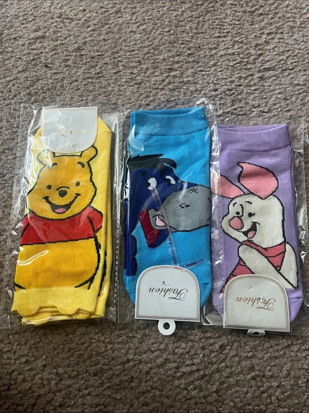 Disney Winnie the Pooh, Eeyore & Piglet Socks - Yellow, Blue, Purple
